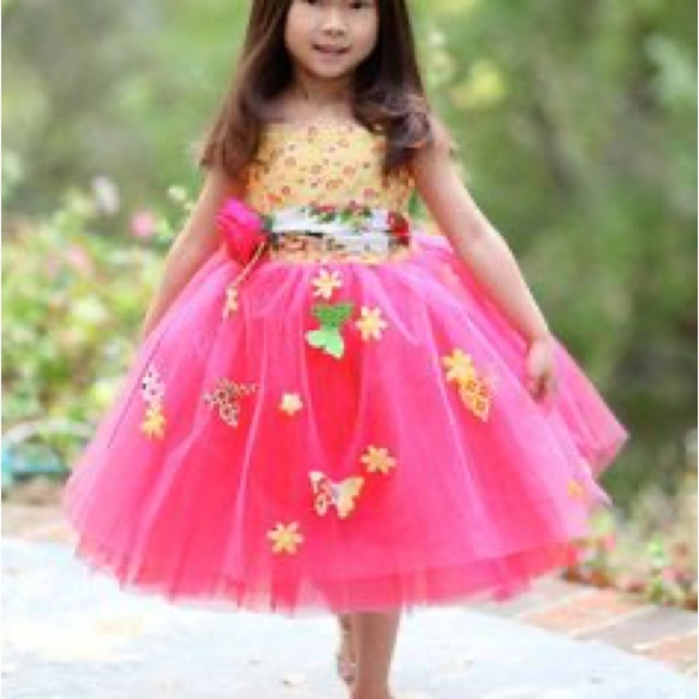 Pink and Yellow Kids flower Dress